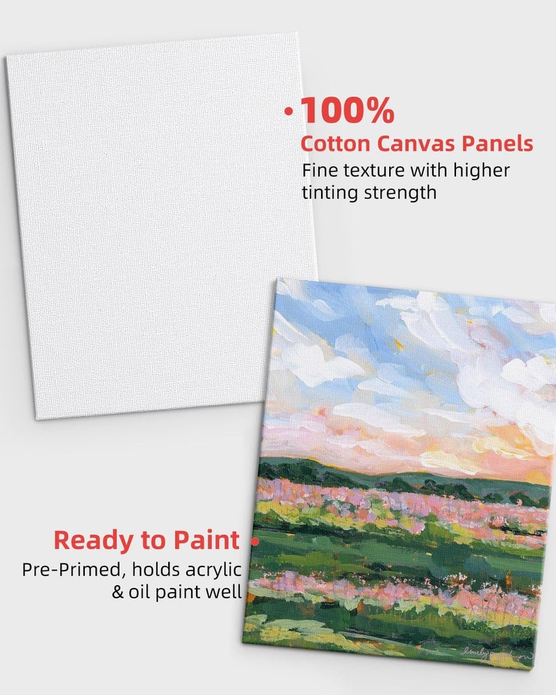 Simetufy 36Pack 9x12 Inch Canvas Boards for Painting Bulk, Blank Art Canvases for Novices, Gesso Primed 100% Cotton Canvas Panels for Acrylic Oil Watercolor Tempera Paint - Image 2